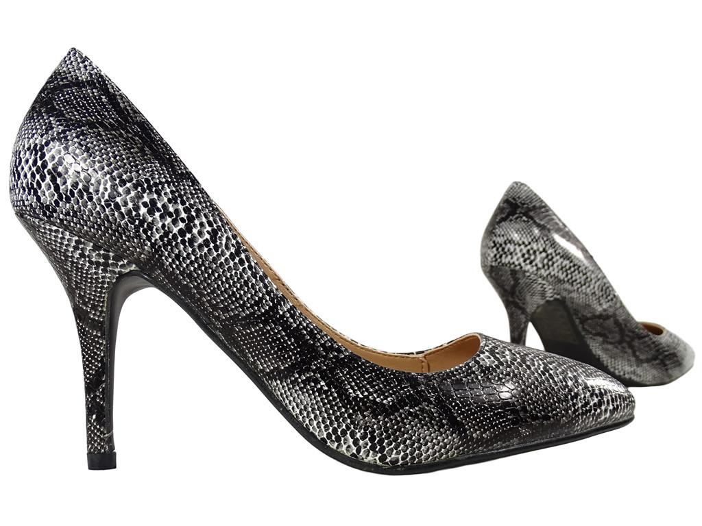 Black snake pins white grey ladies' boots - 4