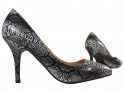 Czarne szpilki w wężowy wzór biało szary buty damskie - 4