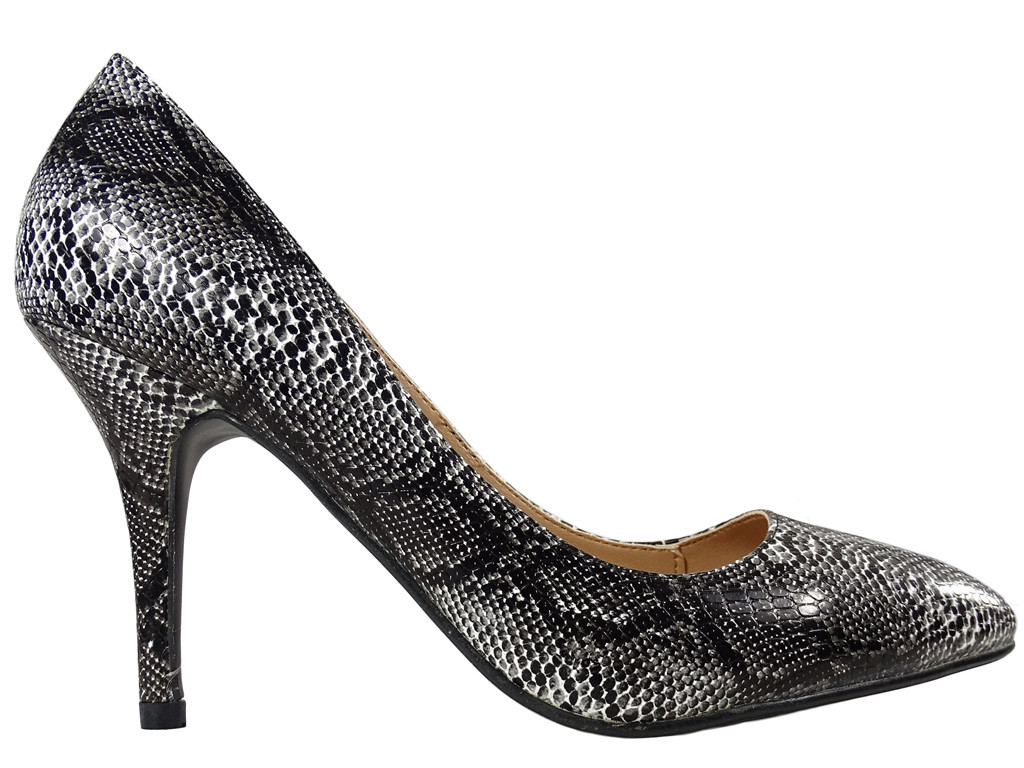 Black snake pins white grey ladies' boots - 1