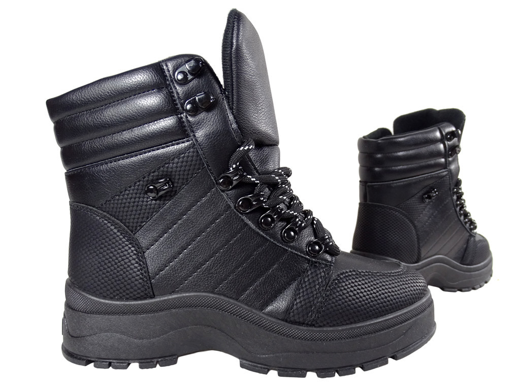 Schwarzes isoliertes Winterstiefel-Öko-Leder für Damen - 4