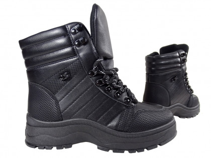 Чорні утеплені зимові жіночі черевики з екошкіри - 4