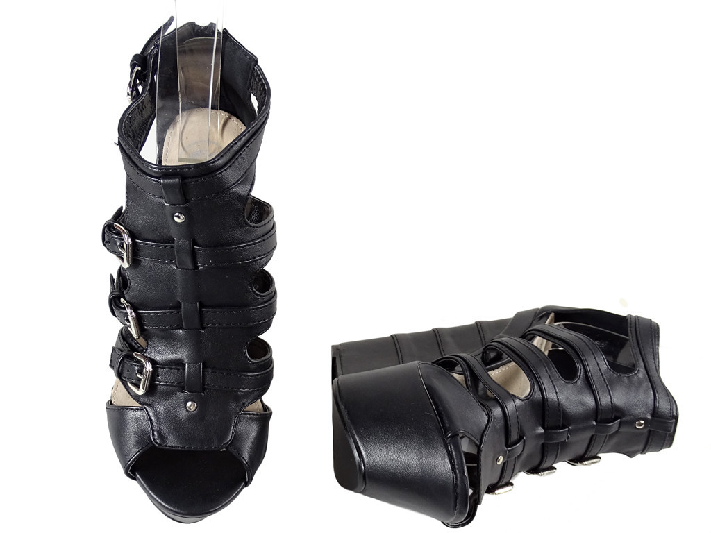 Black sandals on anchor belts eco leather - 3