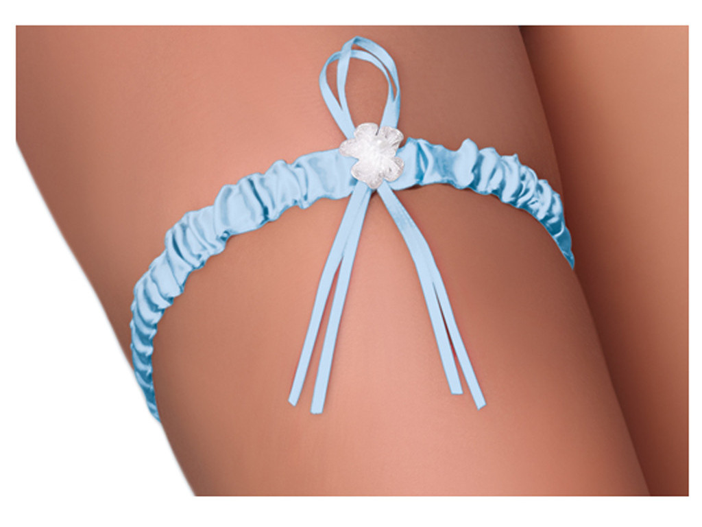 Modrý saténový podvazek pro dámské spodní prádlo - 1