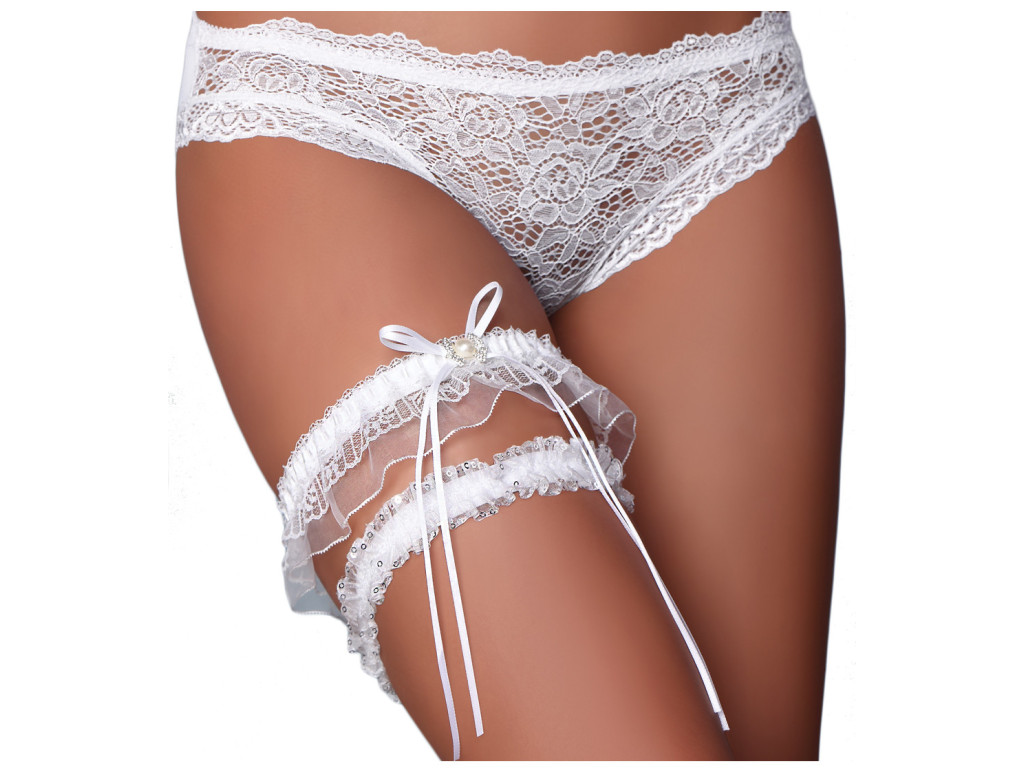 White ladies' garter with double lace - 3