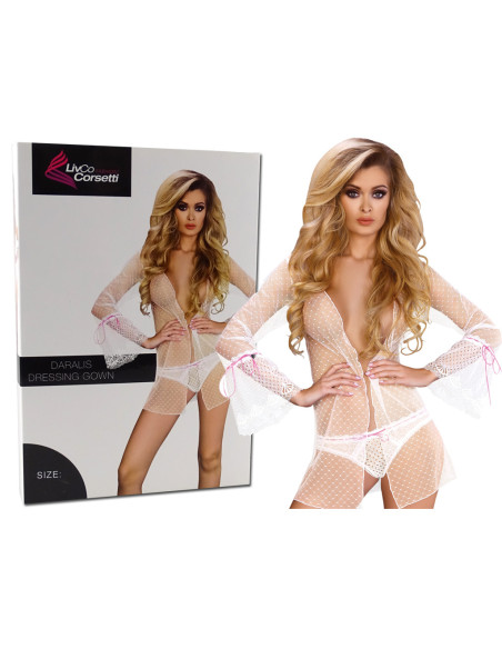 Halat scurt alb, peignoir, lenjerie erotică - 4