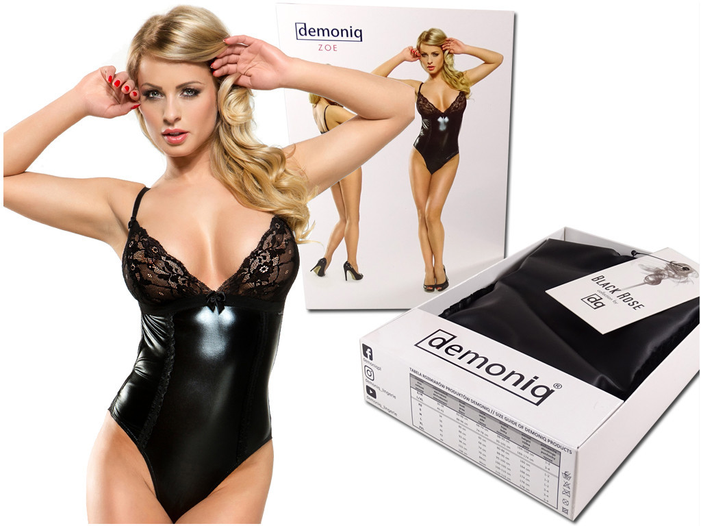 Czarne body jak skóra z koronką wetlook