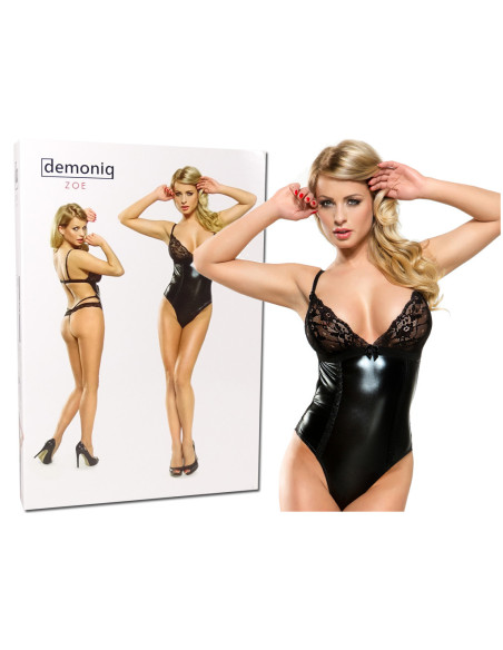 Czarne body jak skóra z koronką wetlook