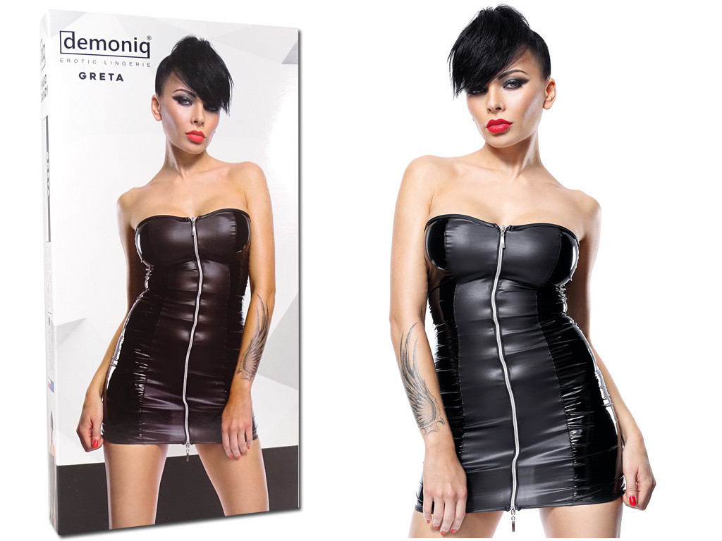Schwarzes Kleid wie Wetlook hinten gebunden - 3