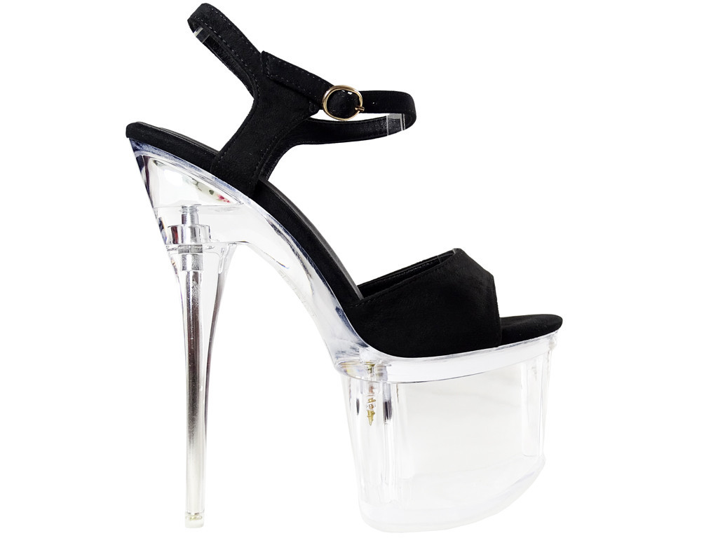 Melnas platformas stilettos stikla sandales  - 1