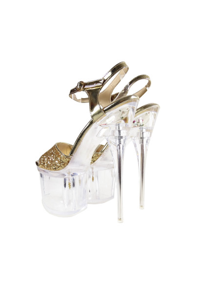 Brokāta zelta platformas stilettos stikla sandales - 2