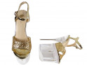 Brokato aukso spalvos platforminiai stiletai stikliniai sandalai - 4