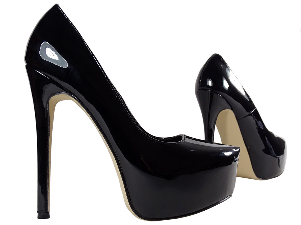 Melni stiletto papēži uz platformas sieviešu apavi - 3