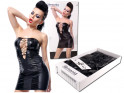 Black wetlook dress like leather fitted - 5