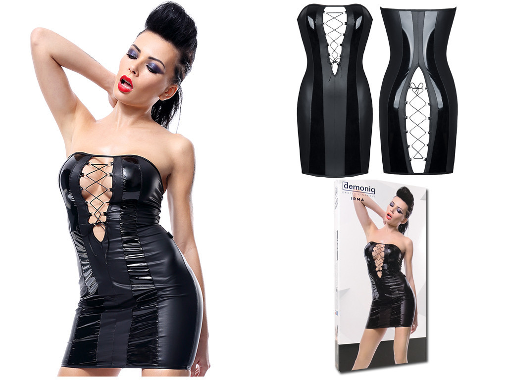 Robe noire à l'aspect mouillé comme du cuir ajusté - 4