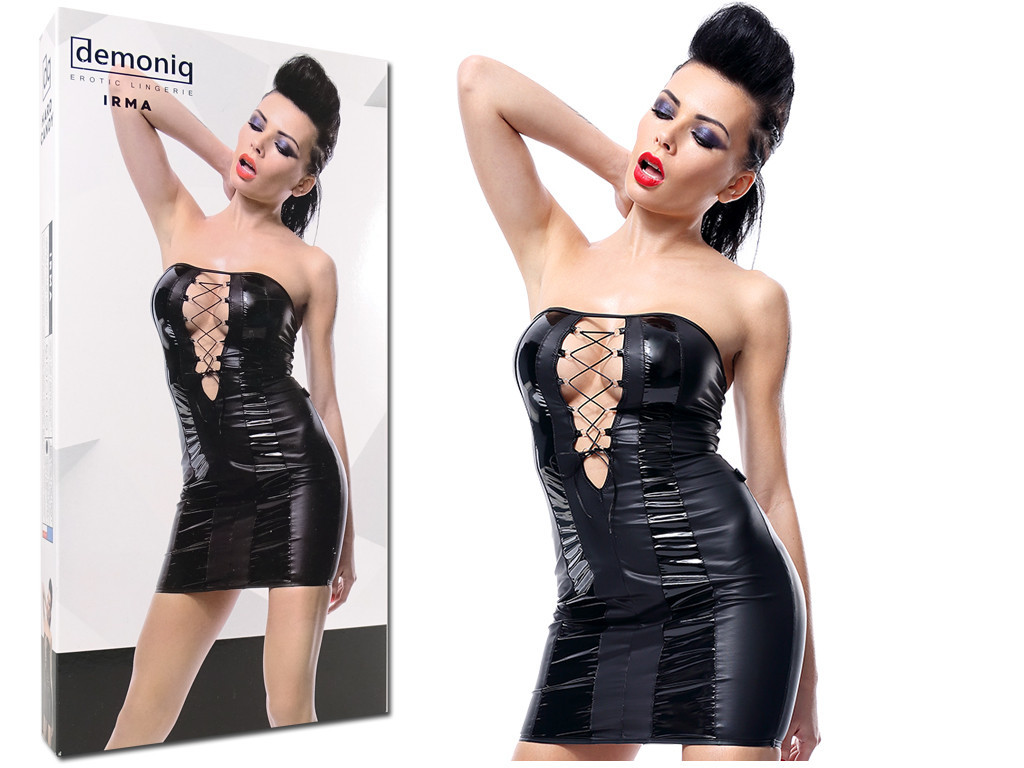 Juoda wetlook suknelė kaip odinė priderinta - 3