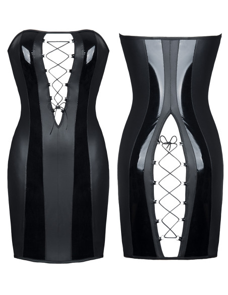 Black wetlook dress like leather fitted - 7