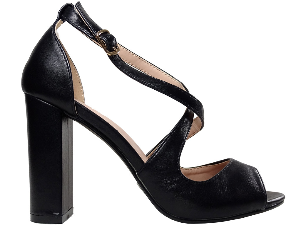 Melnas sieviešu eko ādas stiletto sandales - 1