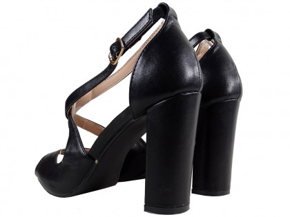 Sandale negre pe post de pantofi de dama din piele ecologica - 2