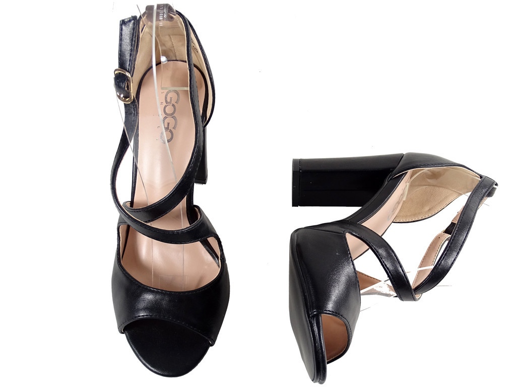 Black sandals on the eco-column leather ladies' shoes - 4