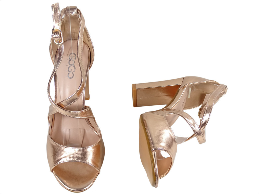 Golden sandals on the eco-column leather ladies' shoes - 4