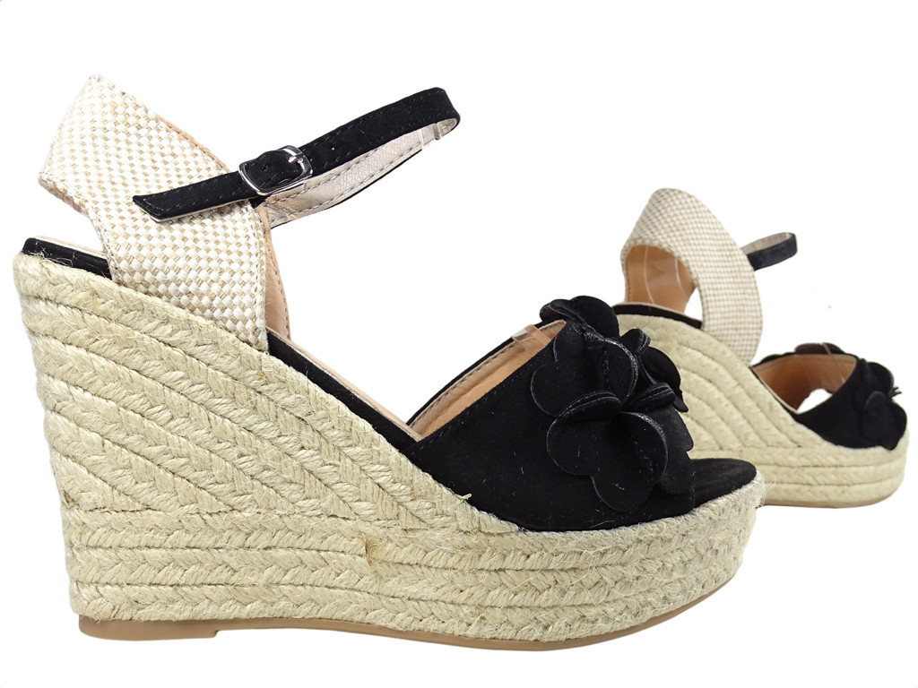 Schwarze Espadrilles Keilsandalen Damenschuhe - 3