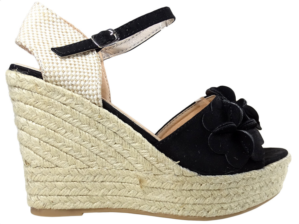 Czarne sandały na koturnie espadryle buty damskie