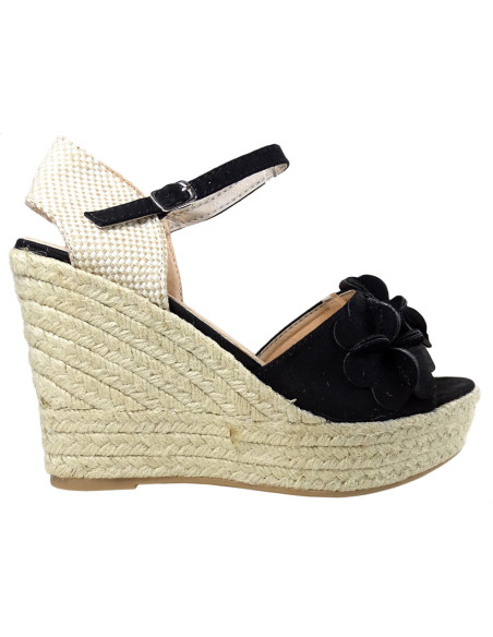 Czarne sandały na koturnie espadryle buty damskie