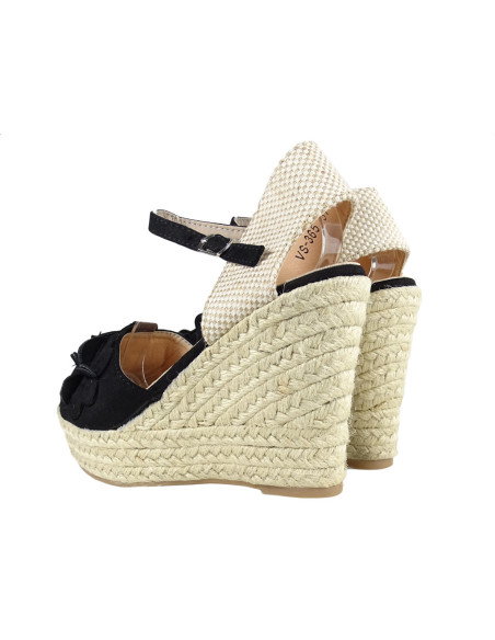 Czarne sandały na koturnie espadryle buty damskie