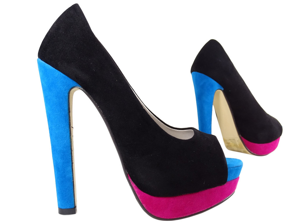 Schwarze Stilettos auf der Plattform Wildleder Damenschuhe - 3