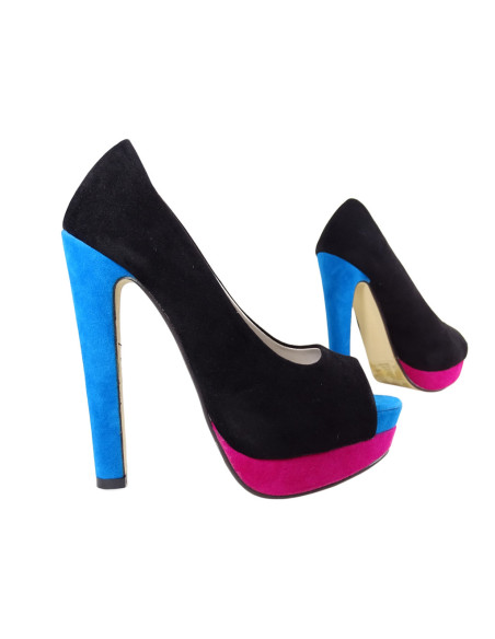 Black pins on the platform suede shoes for women - 3