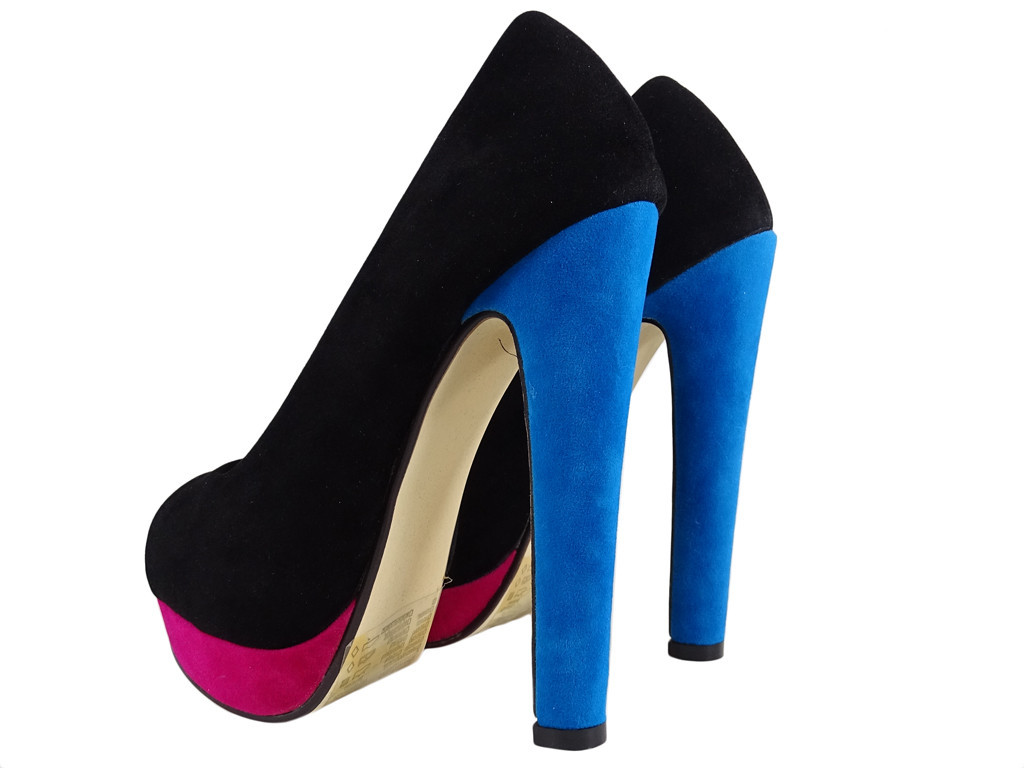 Black pins on the platform suede shoes for women - 2