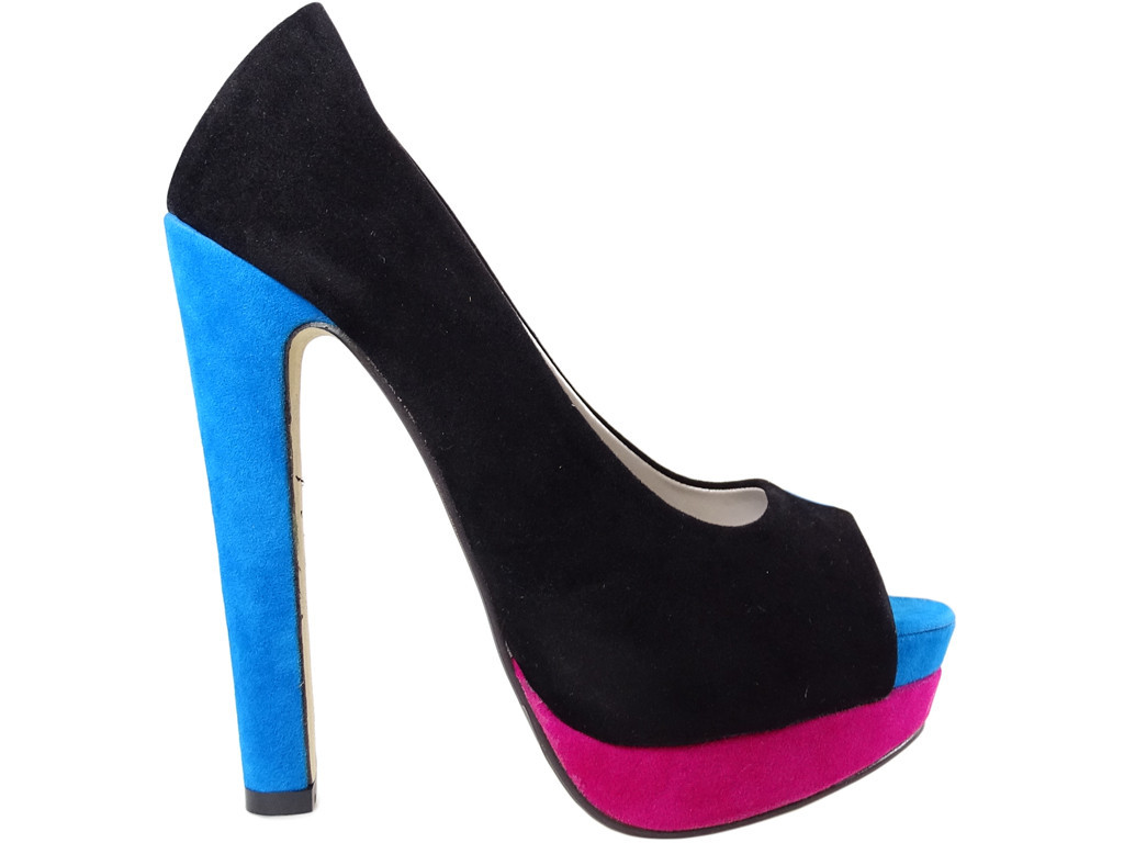 Melnas platformas stilettos zamšādas sieviešu apavi - 1