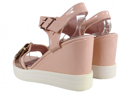 Sandale cu toc din piele ecologică roz - 2