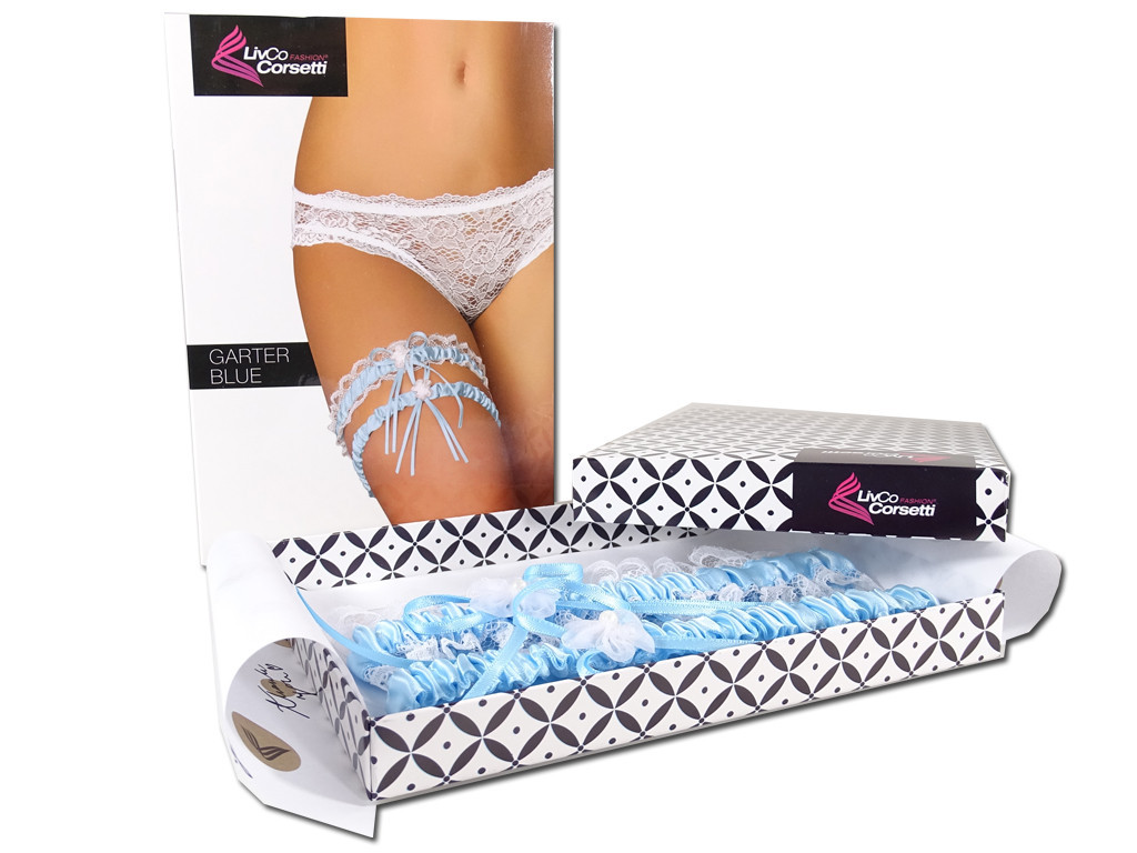 Blue ladies' garter with lace - 4