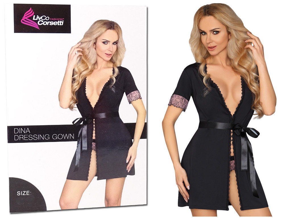 Halat negru pentru femei, peignoir, lenjerie de corp pentru femei - 4