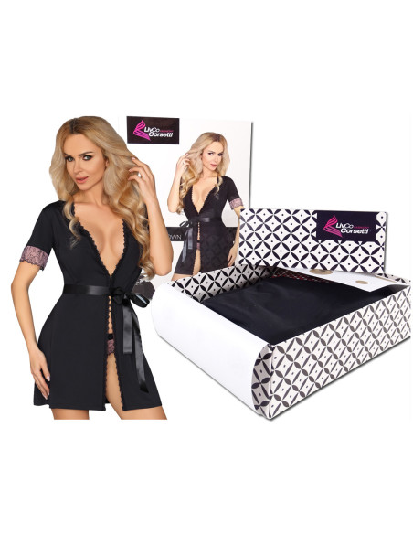 Halat negru pentru femei, peignoir, lenjerie de corp pentru femei - 5