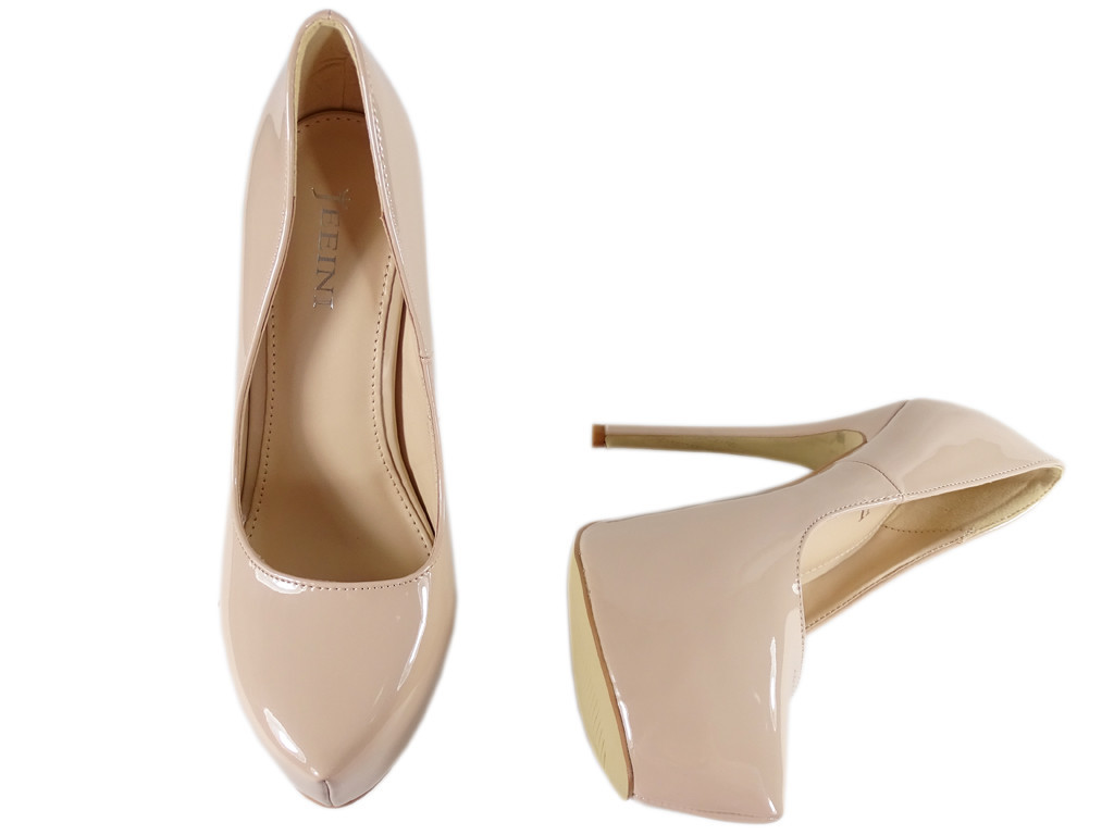 Beige nackte High Heels Plattform Damenschuhe - 4