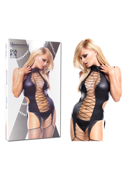 Corset negru umed legat cu cleme de jartieră - 3