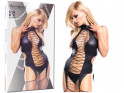 Black wetlook corset tied with stockings - 3