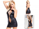 Black wetlook dress like tied leather fitted - 4