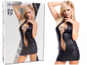 Black wetlook dress like tied leather fitted - 3