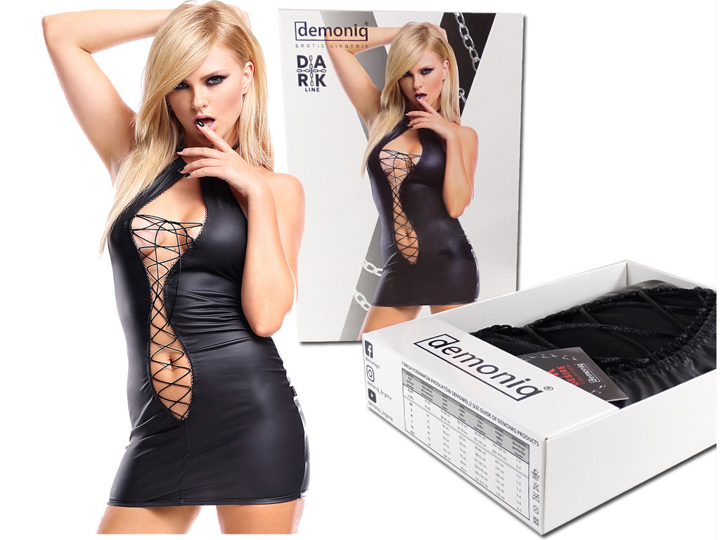 Rochie neagră umedă ca piele legată strâns - 5