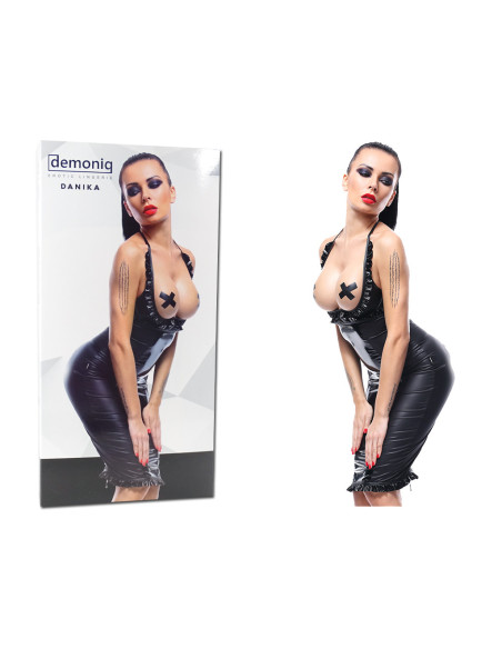 Czarny komplet sukienka wetlook dopasowana - 3
