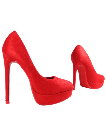 Sarkanas platformas stilettos zamšādas sieviešu apavi - 3