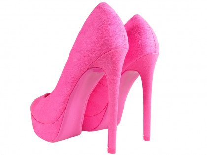 Rózsaszín magas sarkú cipő a velúr női cipő platformján - 2