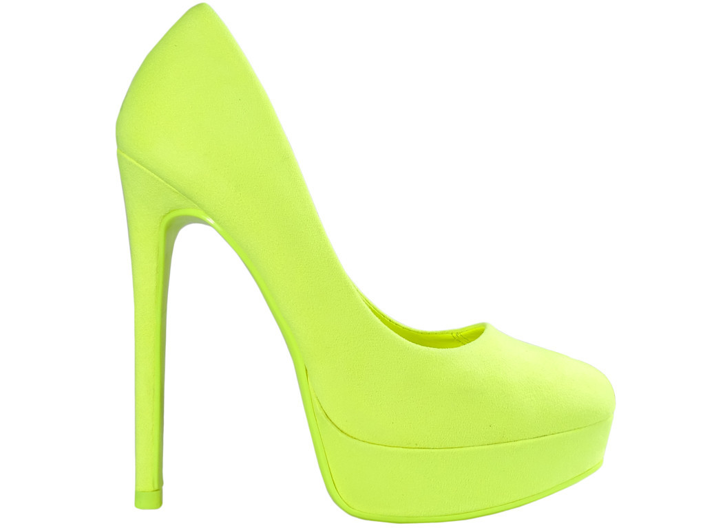  Dzelteni neona platformas stilettos zamšādas apavi - 1