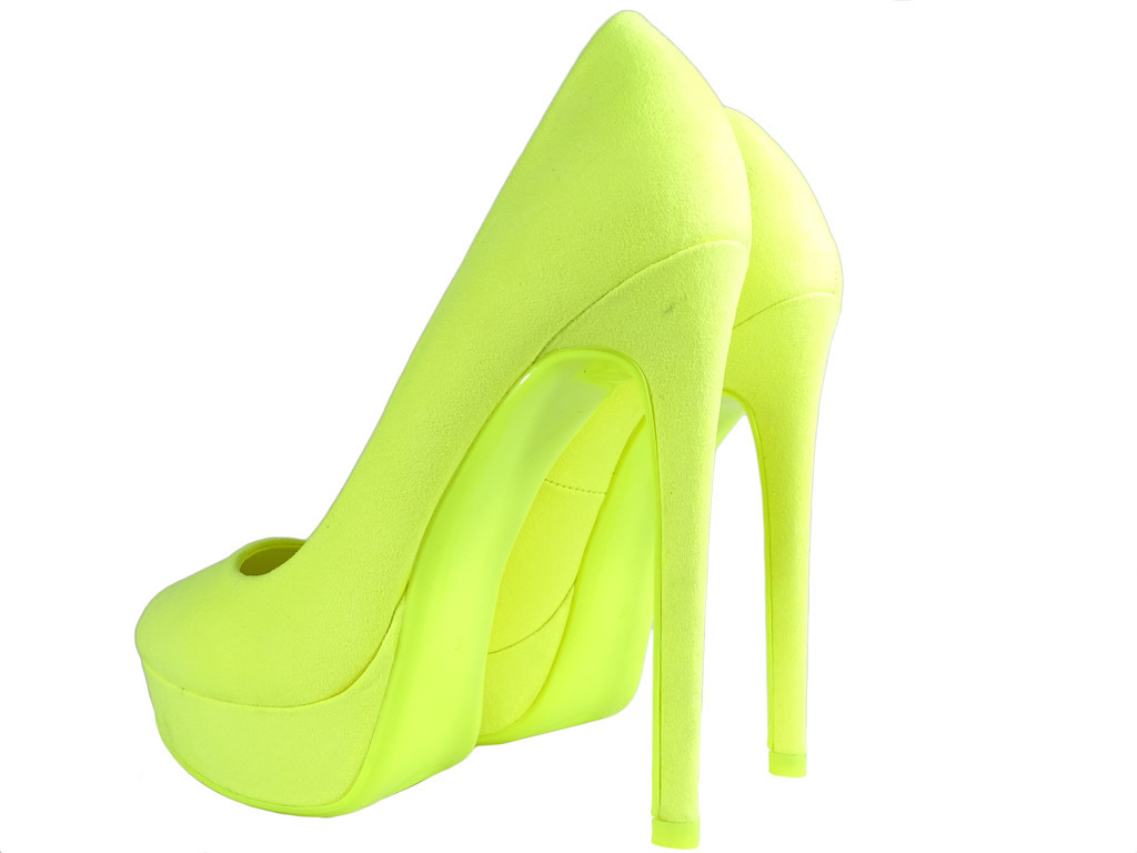  Yellow neon pins on the platform suede boots - 2