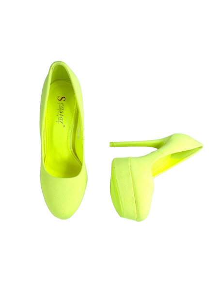  Yellow neon pins on the platform suede boots - 4