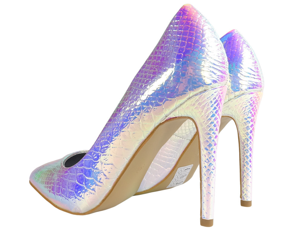 Dámské stříbrné podpatky v duhové ekologické kůži - 2