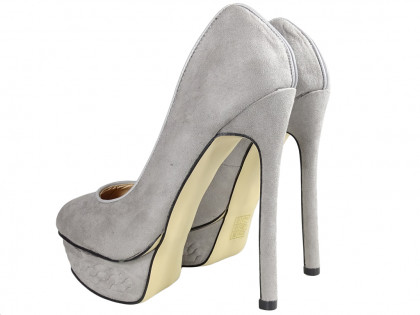 Grey pins on the platform suede shoes for women - 2